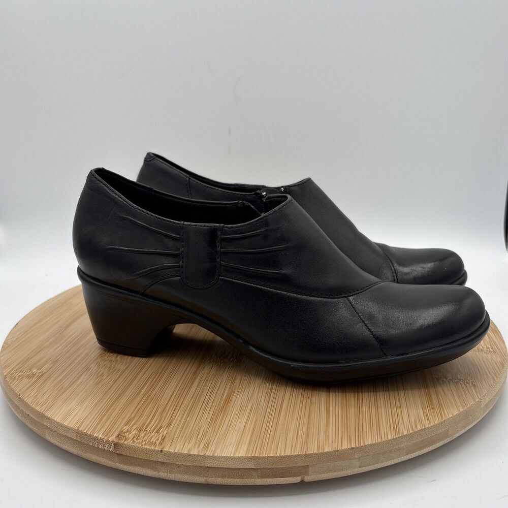 Clarks Ingalls Tempo Booties Women’s 7.5 M Black Leather Side Zip Comfort Shoe